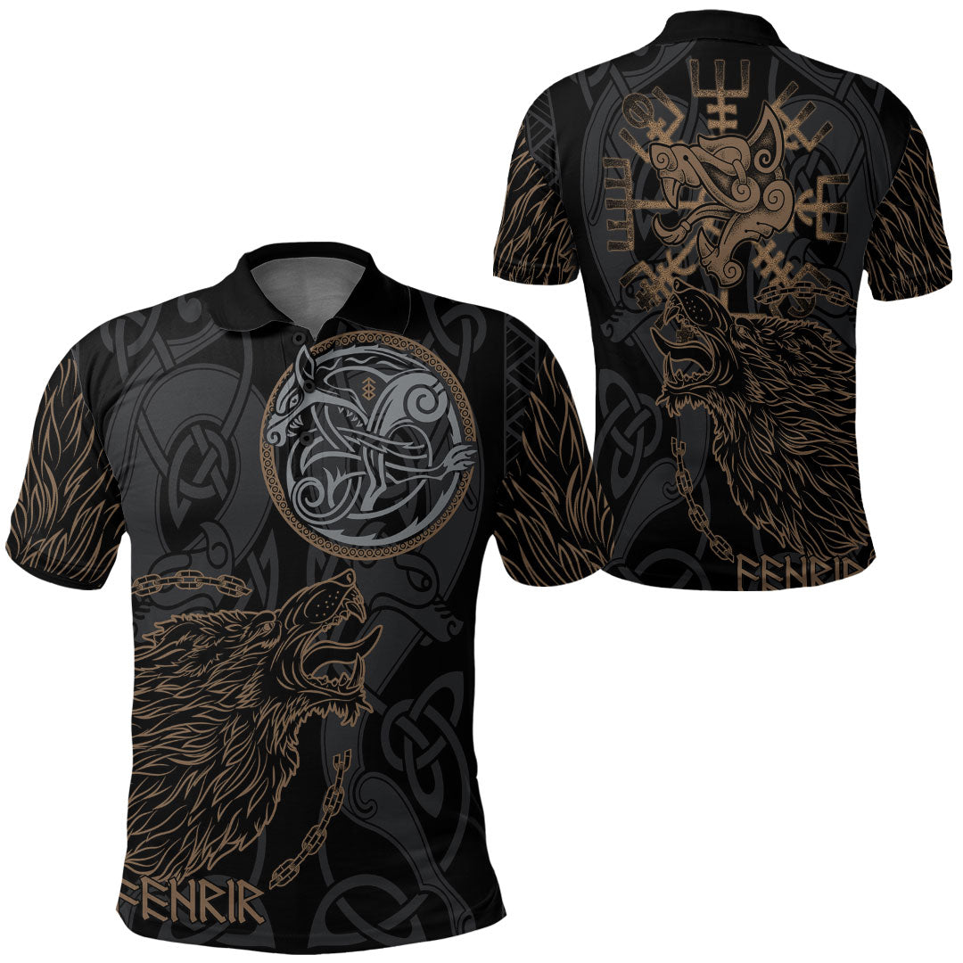 Viking Clothing Viking Fenrir Norse Wolf Polo Shirt RLT12