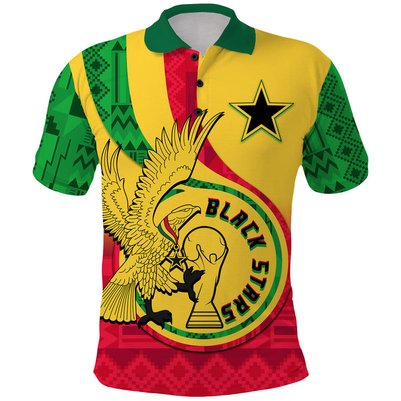 Custom Ghana Football Black Star and Golden Tawny Eagles Polo Shirt LT9
