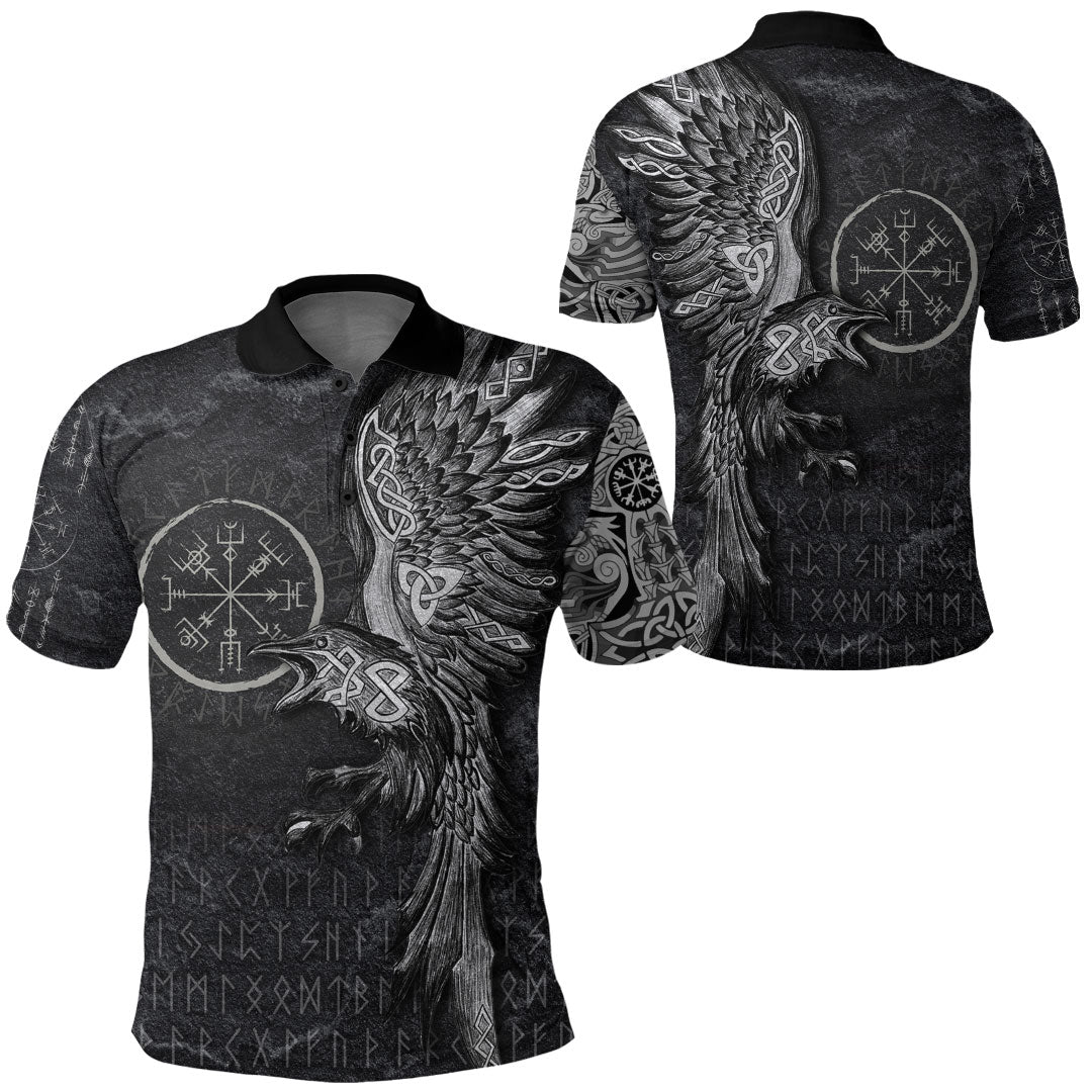 Viking Clothing Vegvisir With Raven Viking Compass Polo Shirt RLT12
