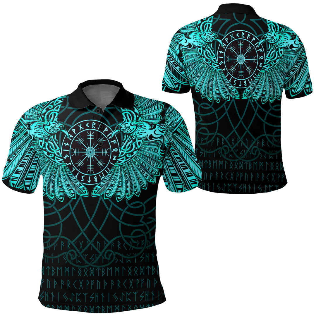 Viking Clothing Viking Odins Celtic Two Ravens Cyan Version Polo Shirt RLT12