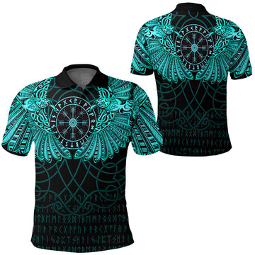 Viking Clothing Viking Odins Celtic Two Ravens Cyan Version Polo Shirt RLT12