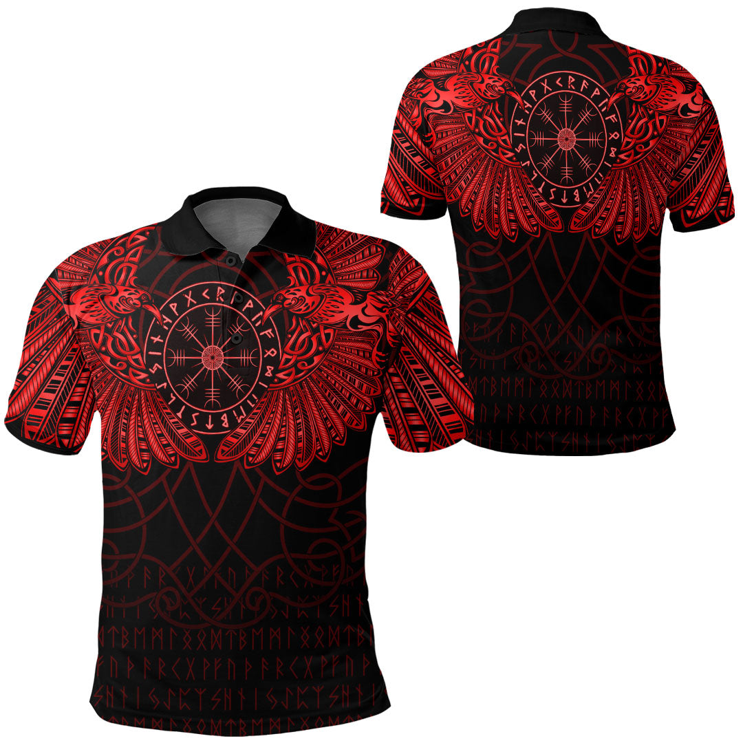 Viking Clothing Viking Odins Celtic Two Ravens Red Version Polo Shirt RLT12