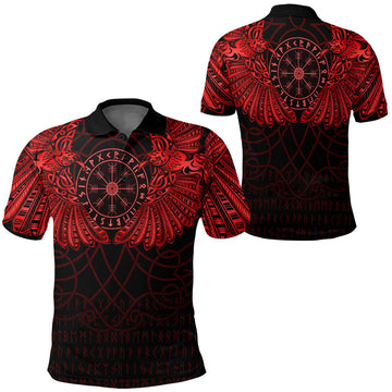 Viking Clothing Viking Odins Celtic Two Ravens Red Version Polo Shirt RLT12
