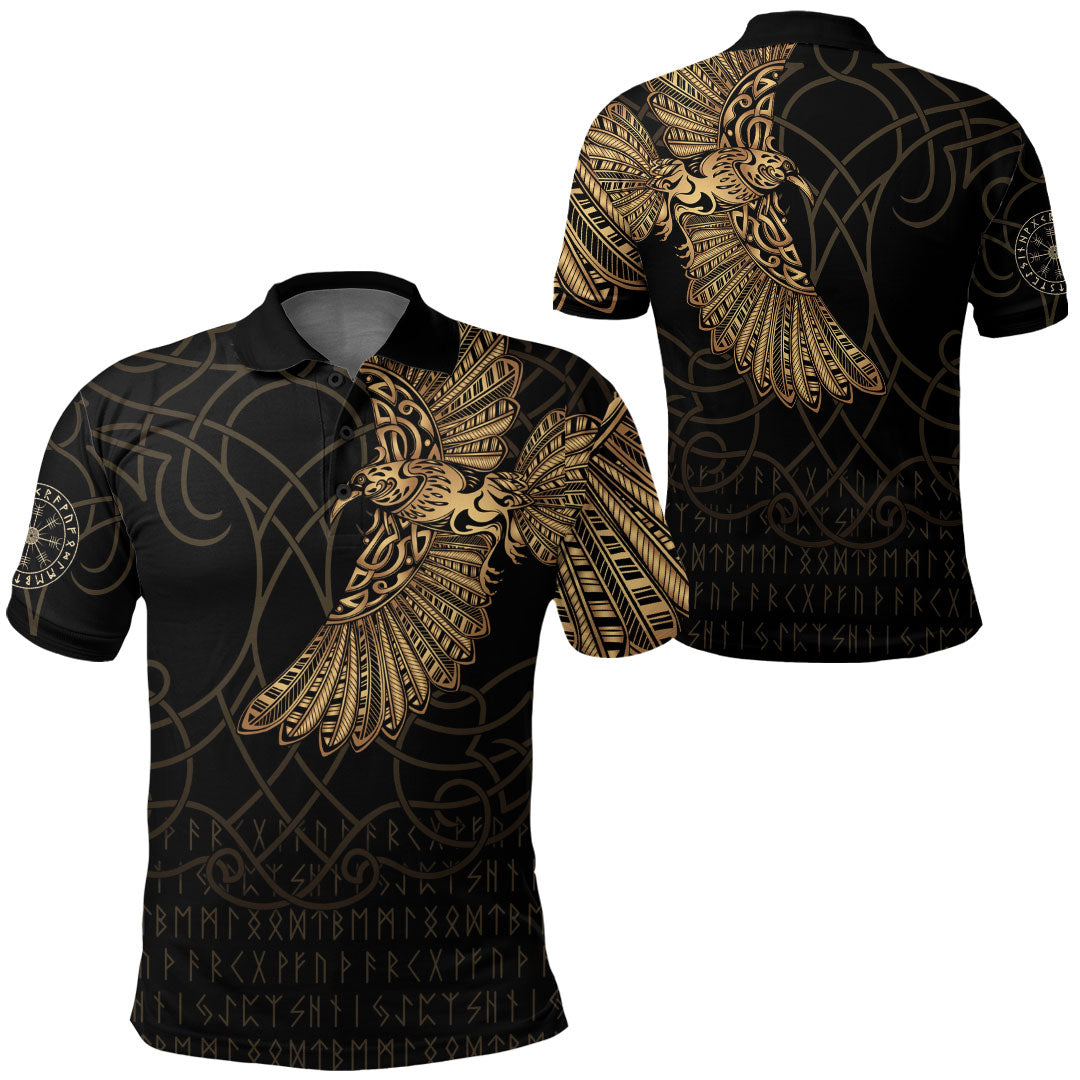 Viking Clothing Viking Odins Celtic Ravens Gold Version Polo Shirt RLT12