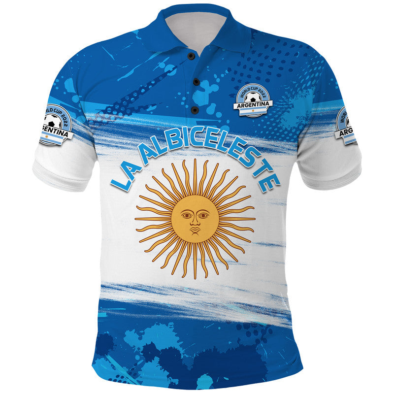 Custom Argentina Sol de Mayo La Albiceleste Flag Style Polo Shirt Blue LT9