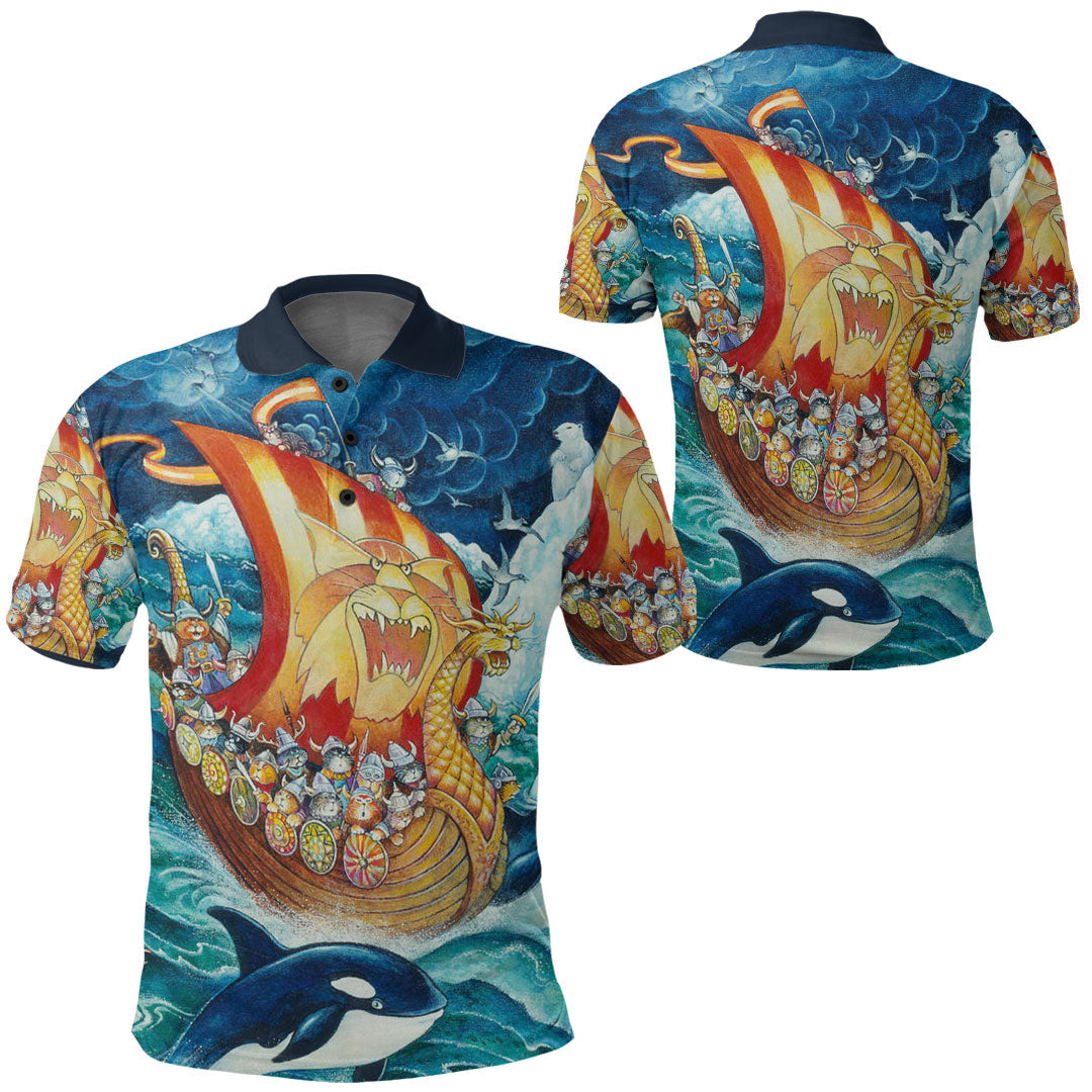 Viking Clothing Vikings Cat Drakkar Warship Polo Shirt RLT12