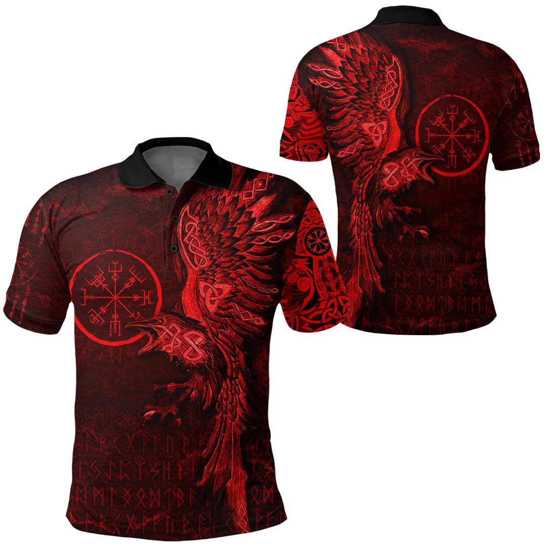 Viking Clothing Vegvisir With Raven Viking Compass Polo Shirt Red Version RLT12