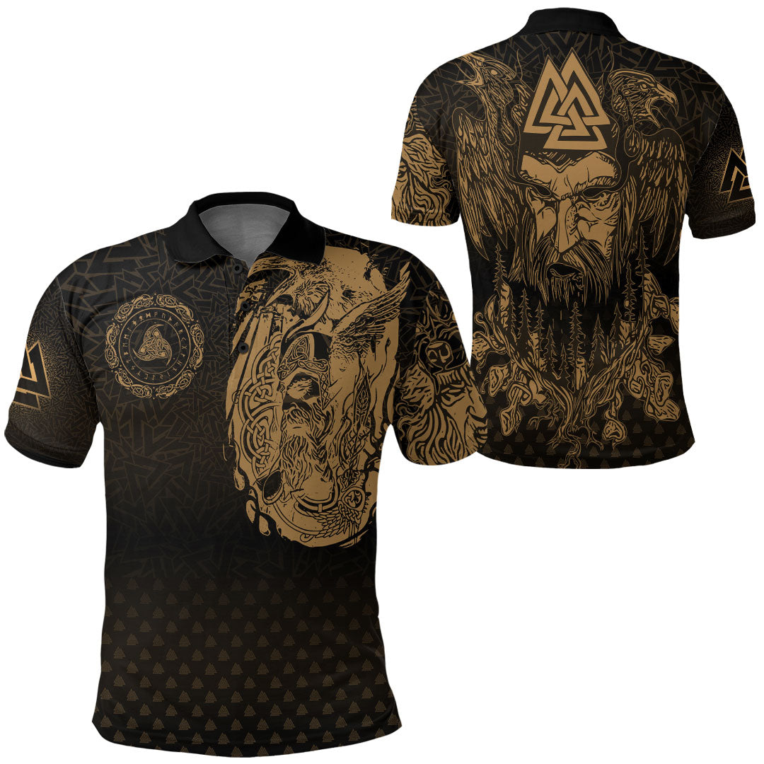 Viking Clothing Viking Odin Raven Tattoo Style Gold Version Polo Shirt RLT12