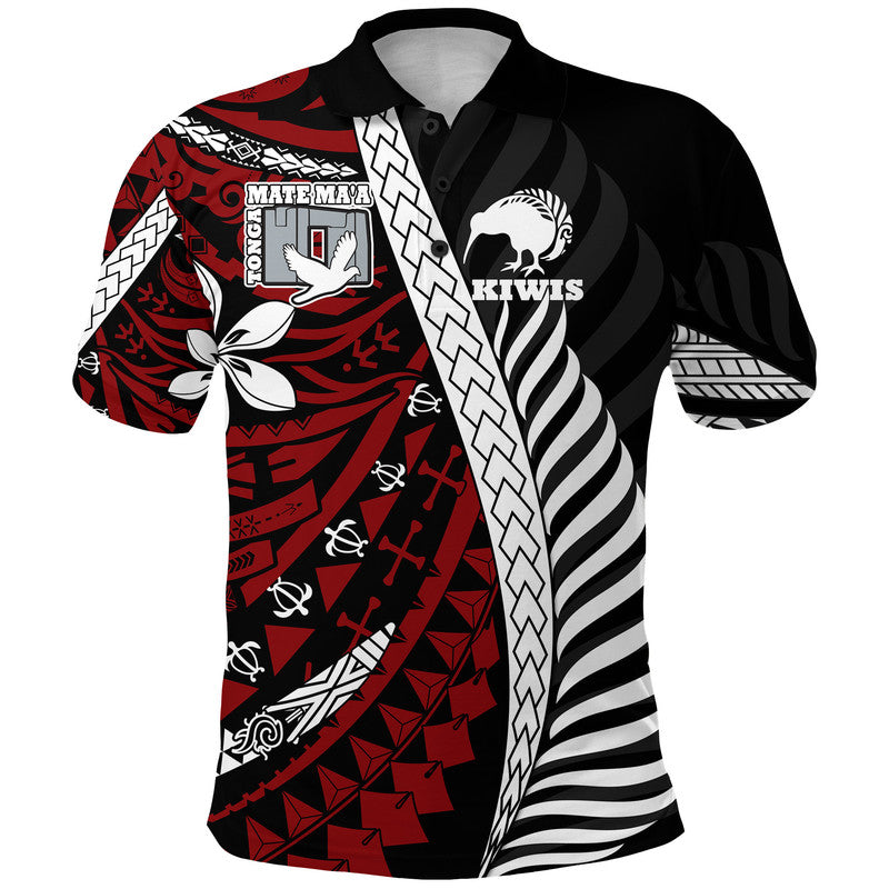 Custom Mate Maa Tonga Mixed Aotearoa Kiwis Rugby Polo Shirt Silver Fern Mixed Polynesian Style LT9