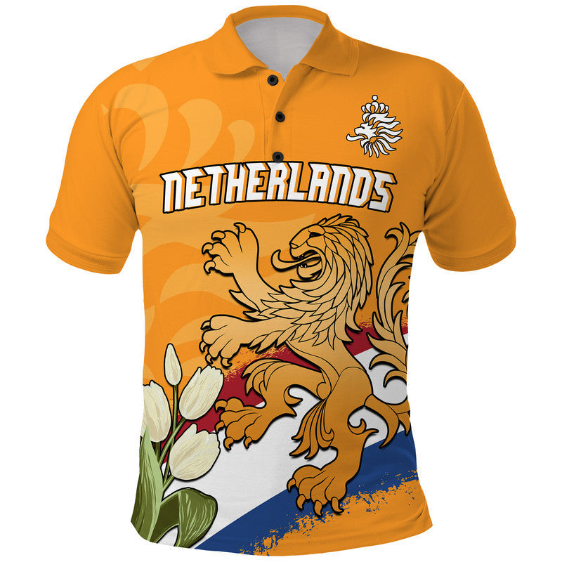 Custom Netherlands Football Flag Mix Tulip Flower Polo Shirt LT9