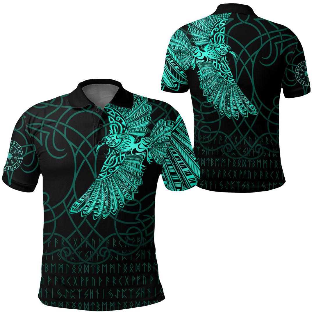 Viking Clothing Viking Odins Raven Tattoo Cyan Version Polo Shirt RLT12