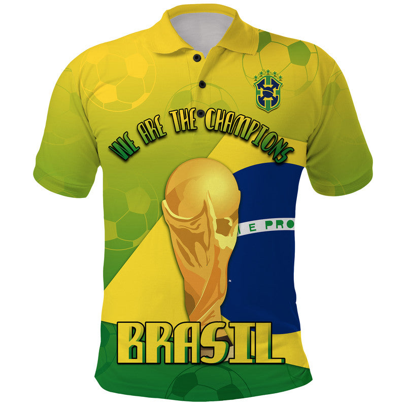 Custom Brasil Football Champions Flag With Soccer Ball Polo Shirt LT9