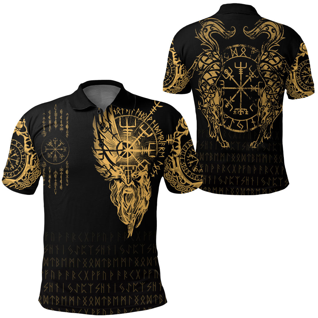 Viking Clothing Viking Compass Vegvisir Tattoo Gold Version Polo Shirt RLT12