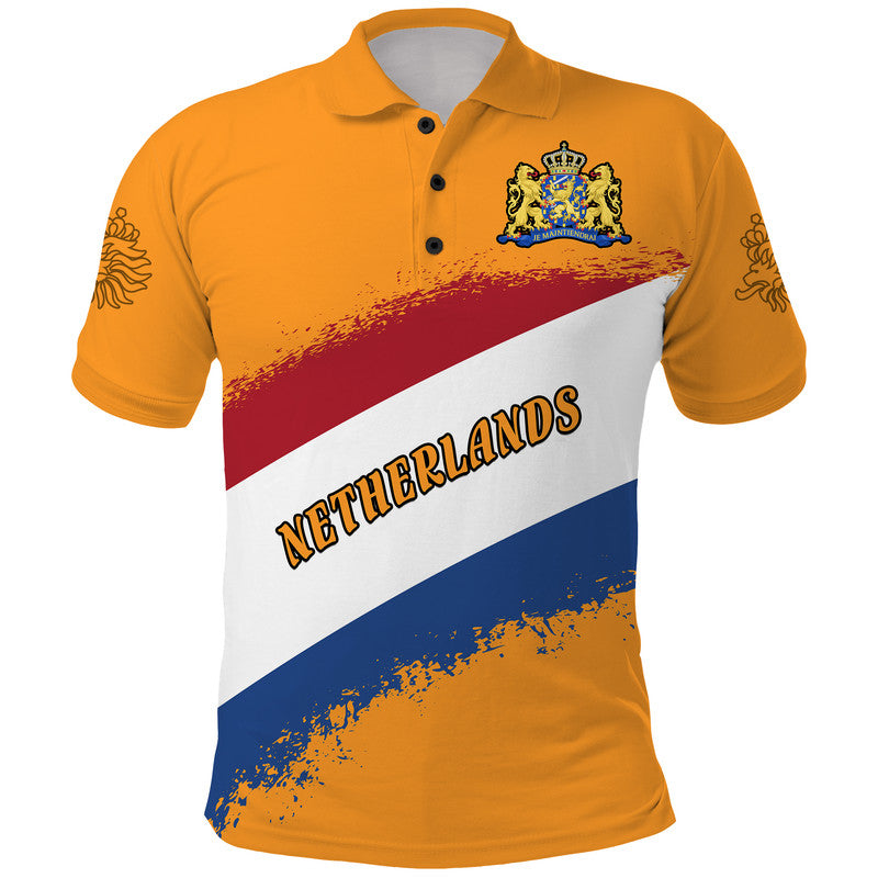 Custom Netherlands Football Flag Style Polo Shirt LT9
