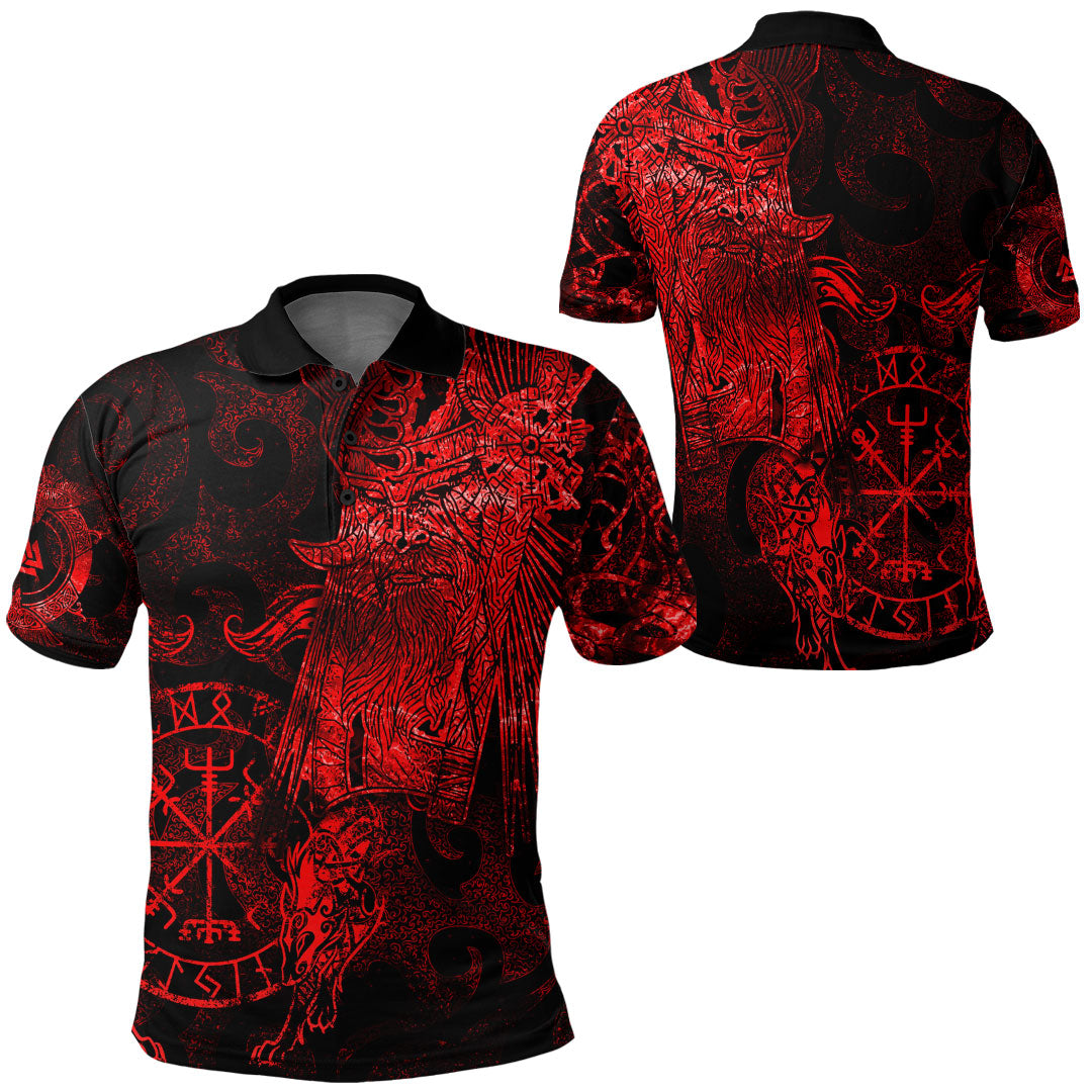 Viking Clothing Viking Odin Tattoo Red Version Polo Shirt RLT12