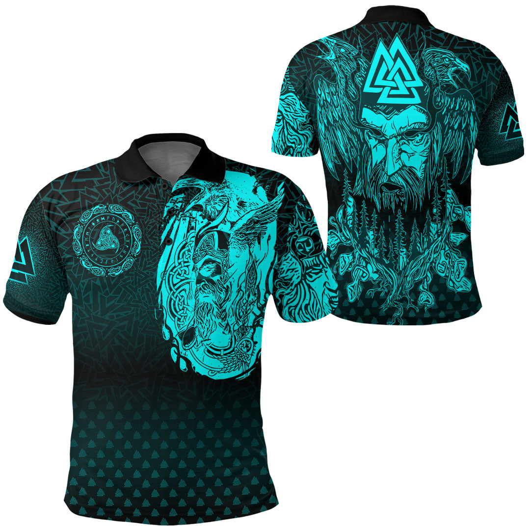 Viking Clothing Viking Odin Raven Tattoo Style Cyan Version Polo Shirt RLT12
