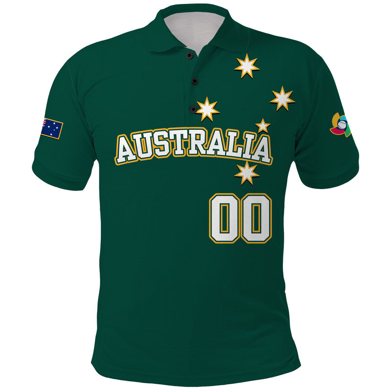 (Custom Text And Number) Baseball 2023 Australia Green Polo Shirt LT9