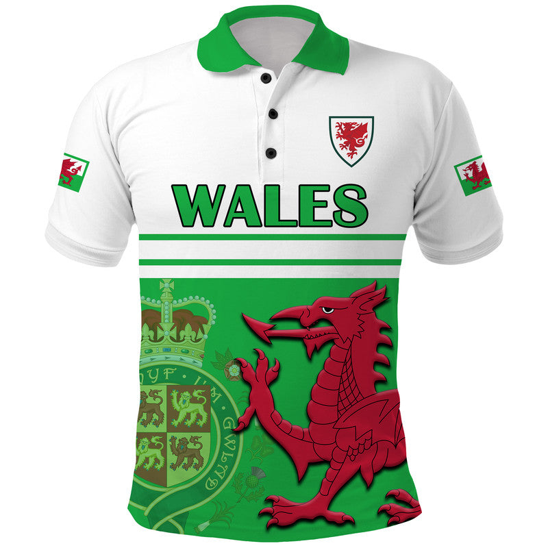Custom Wales Football Qatar 2022 Polo Shirt Cymru Coat of Arms LT9