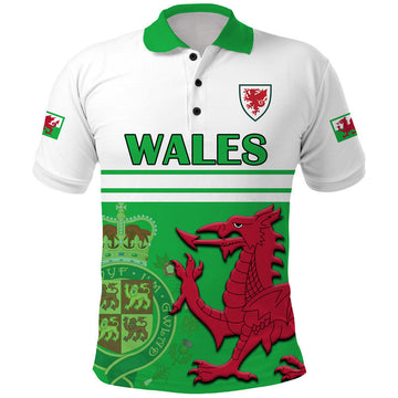 Custom Wales Football Qatar 2022 Polo Shirt Cymru Coat of Arms LT9