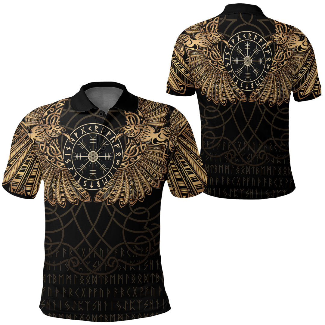 Viking Clothing Viking Odins Celtic Two Ravens Gold Version Polo Shirt RLT12