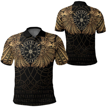 Viking Clothing Viking Odins Celtic Two Ravens Gold Version Polo Shirt RLT12