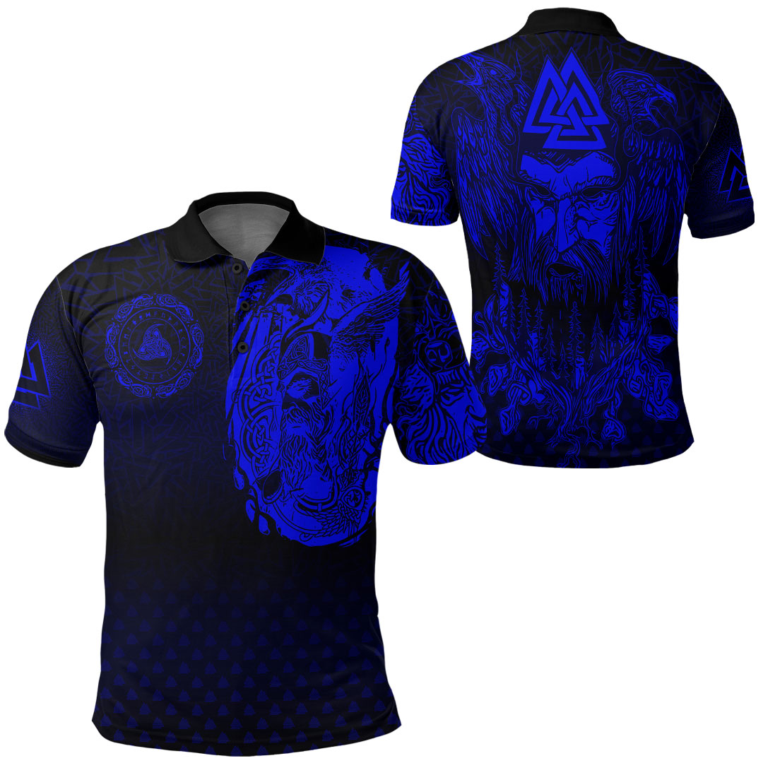 Viking Clothing Viking Odin Raven Tattoo Style Blue Version Polo Shirt RLT12