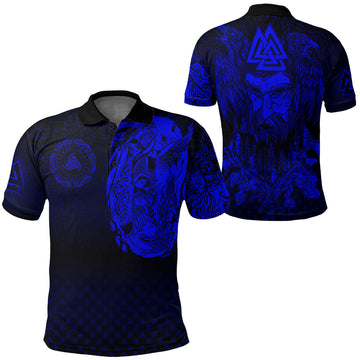 Viking Clothing Viking Odin Raven Tattoo Style Blue Version Polo Shirt RLT12