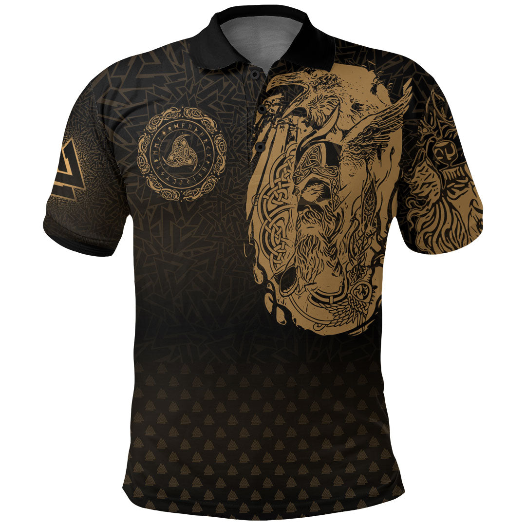 Viking Clothing Viking Odin Raven Tattoo Style Gold Version Polo Shirt RLT12