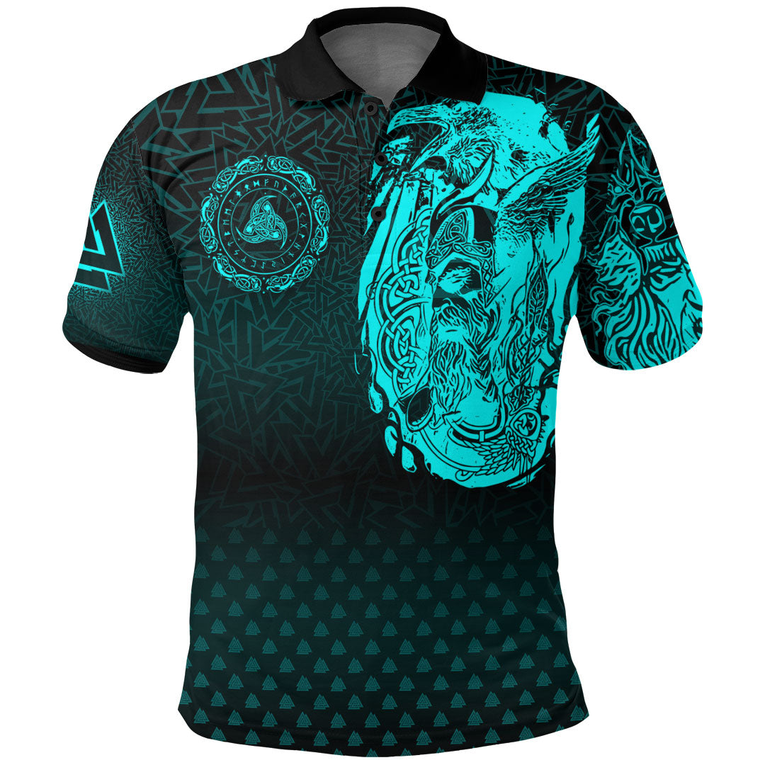 Viking Clothing Viking Odin Raven Tattoo Style Cyan Version Polo Shirt RLT12