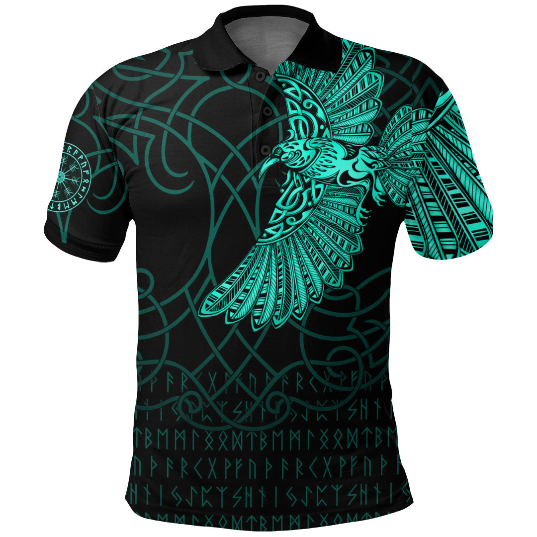 Viking Clothing Viking Odins Raven Tattoo Cyan Version Polo Shirt RLT12