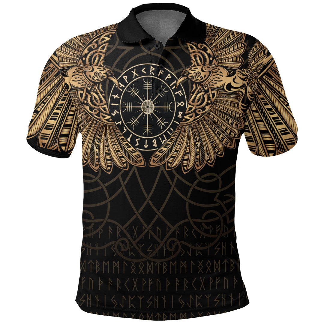 Viking Clothing Viking Odins Celtic Two Ravens Gold Version Polo Shirt RLT12