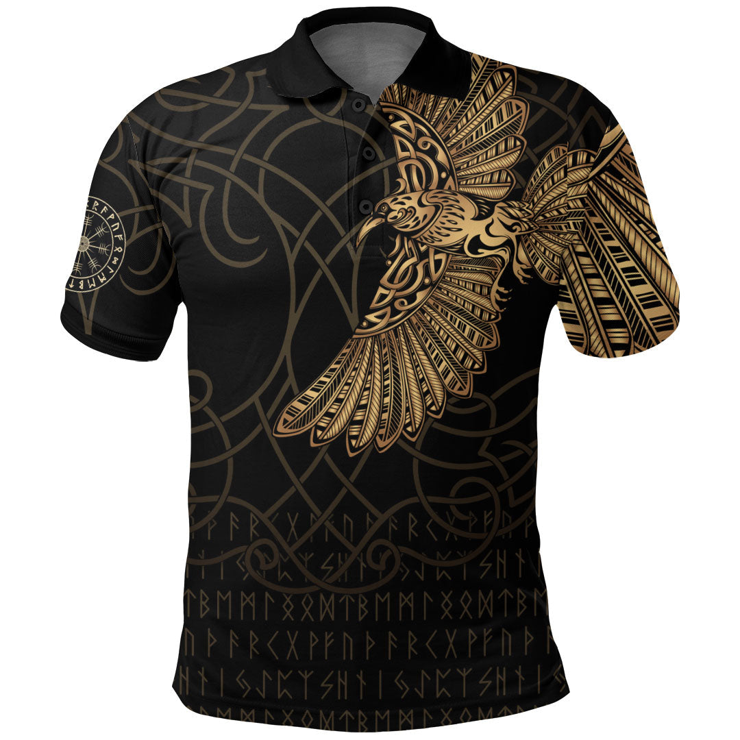Viking Clothing Viking Odins Celtic Ravens Gold Version Polo Shirt RLT12
