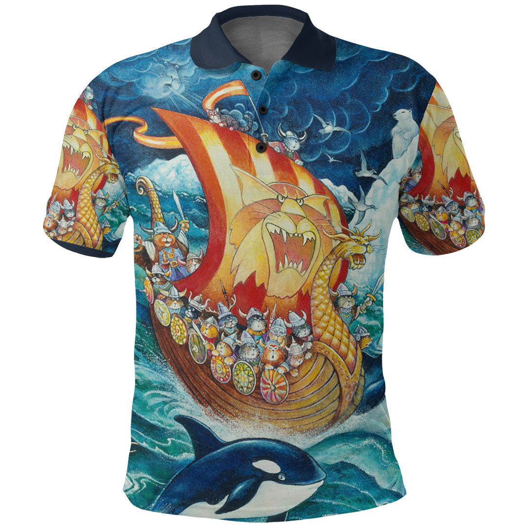 Viking Clothing Vikings Cat Drakkar Warship Polo Shirt RLT12