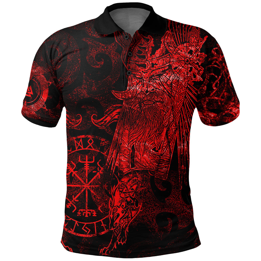Viking Clothing Viking Odin Tattoo Red Version Polo Shirt RLT12