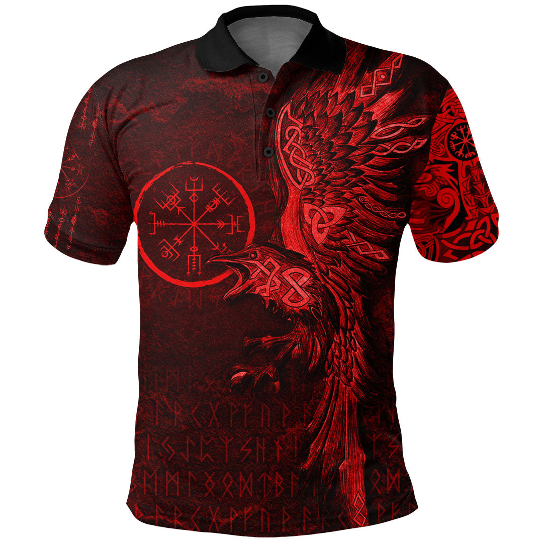 Viking Clothing Vegvisir With Raven Viking Compass Polo Shirt Red Version RLT12