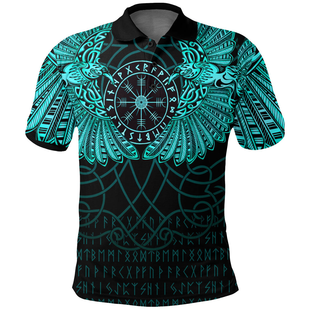 Viking Clothing Viking Odins Celtic Two Ravens Cyan Version Polo Shirt RLT12