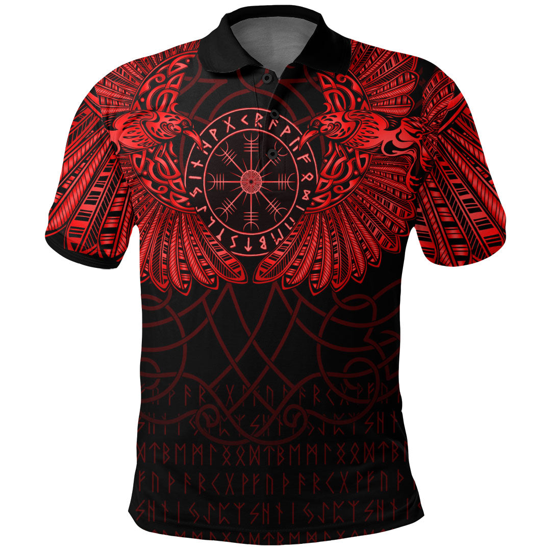 Viking Clothing Viking Odins Celtic Two Ravens Red Version Polo Shirt RLT12