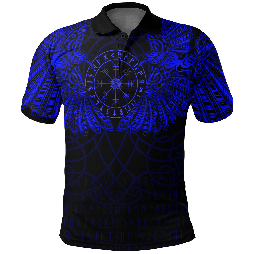 Viking Clothing Viking Odins Celtic Two Ravens Blue Version Polo Shirt RLT12