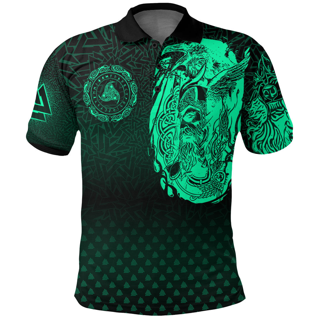 Viking Clothing Viking Odin Raven Tattoo Style Green Version Polo Shirt RLT12