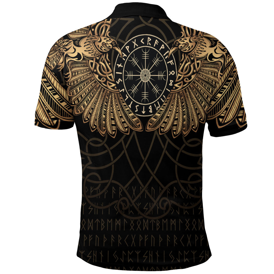 Viking Clothing Viking Odins Celtic Two Ravens Gold Version Polo Shirt RLT12