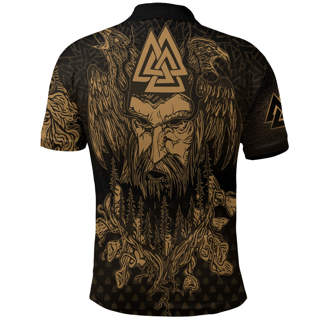 Viking Clothing Viking Odin Raven Tattoo Style Gold Version Polo Shirt RLT12