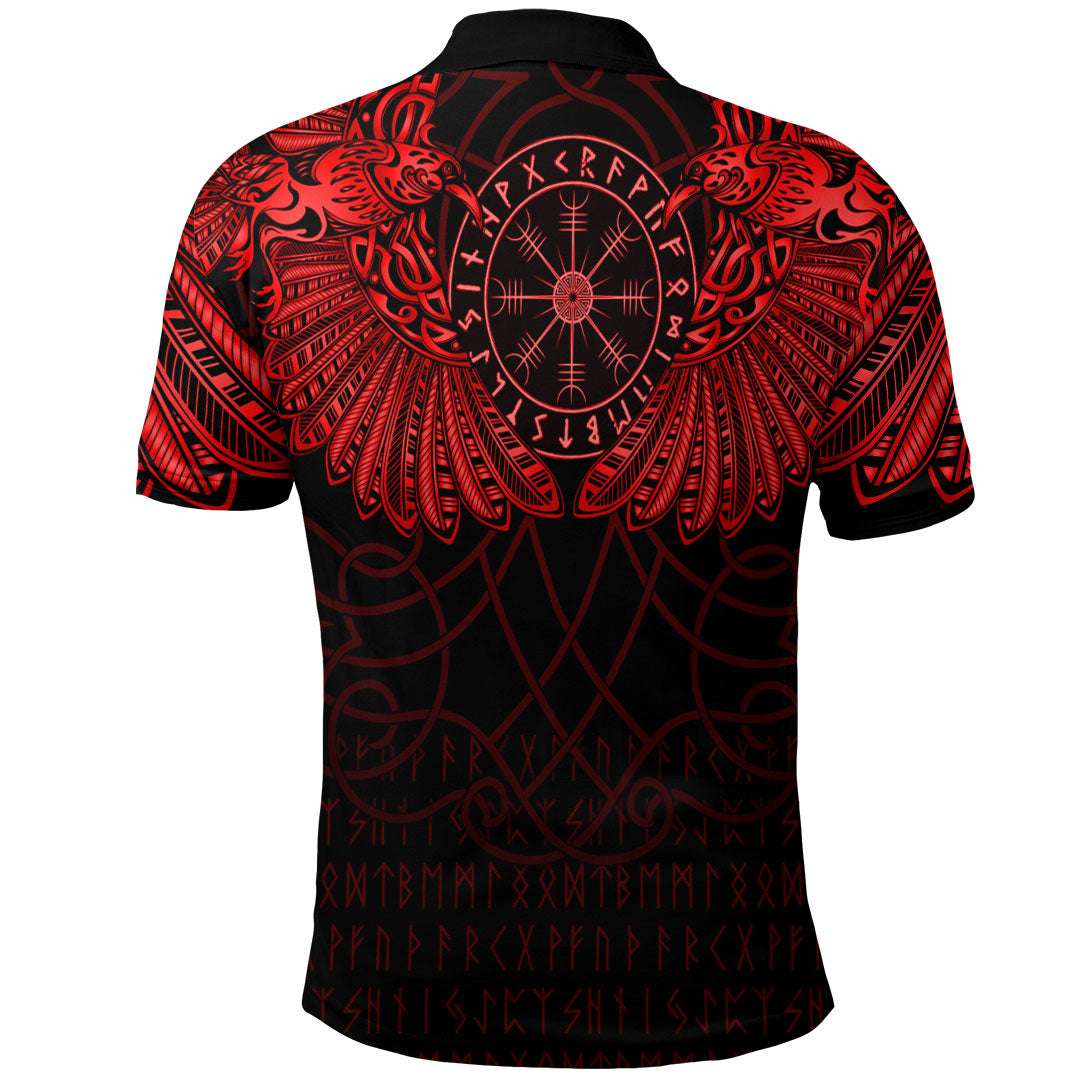 Viking Clothing Viking Odins Celtic Two Ravens Red Version Polo Shirt RLT12