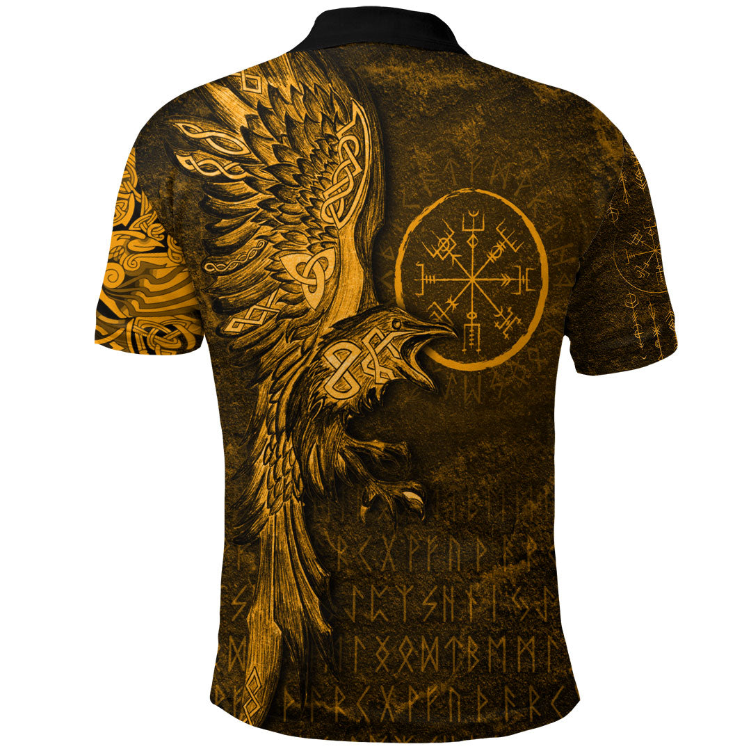 Viking Clothing Vegvisir With Raven Viking Compass Gold Version Polo Shirt RLT12