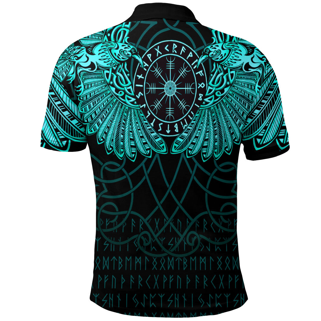 Viking Clothing Viking Odins Celtic Two Ravens Cyan Version Polo Shirt RLT12