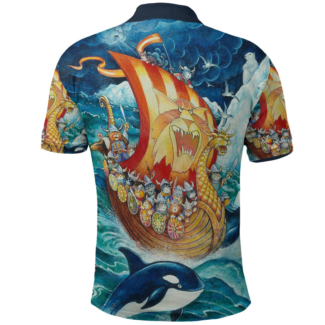 Viking Clothing Vikings Cat Drakkar Warship Polo Shirt RLT12