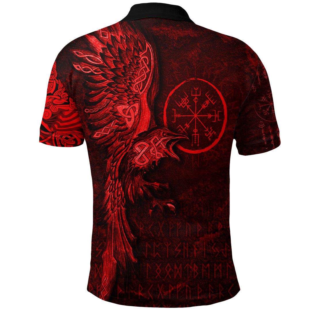 Viking Clothing Vegvisir With Raven Viking Compass Polo Shirt Red Version RLT12