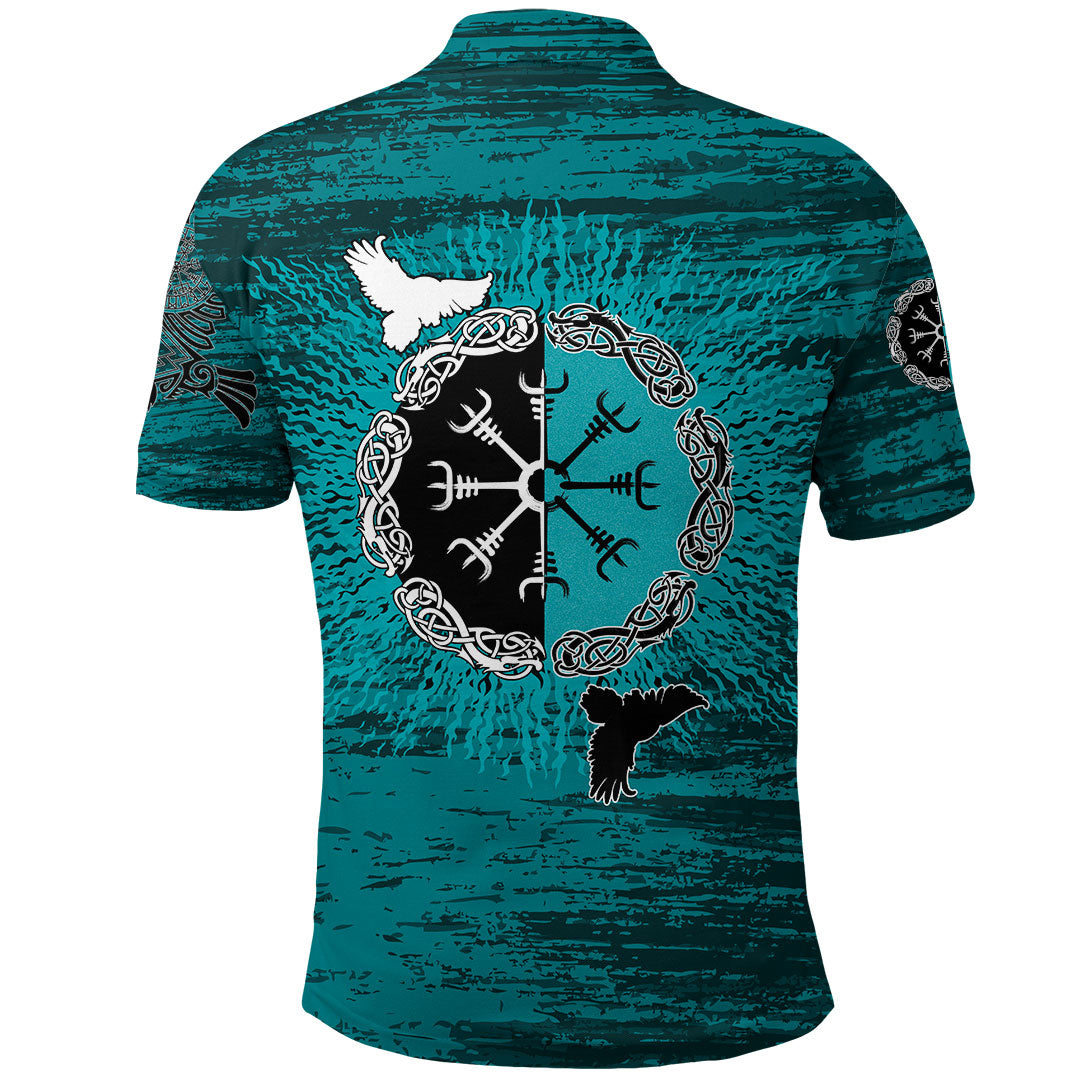 Raven of Odin and Symbol Viking Cyan Polo Shirt RLT12