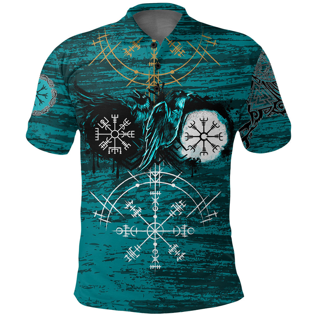 Raven of Odin and Symbol Viking Cyan Polo Shirt RLT12