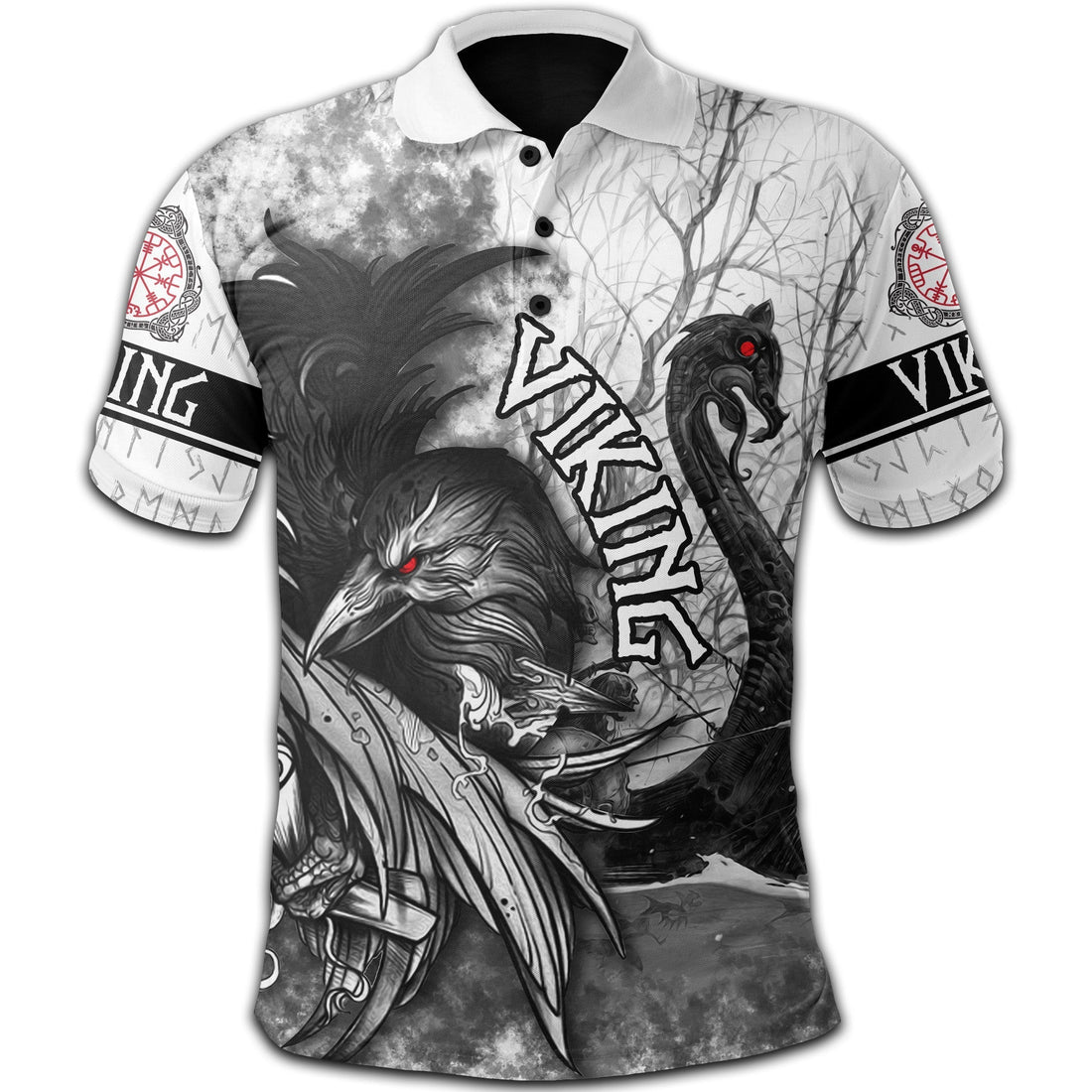 Viking Polo Shirt Raven and Drakkar RLT12