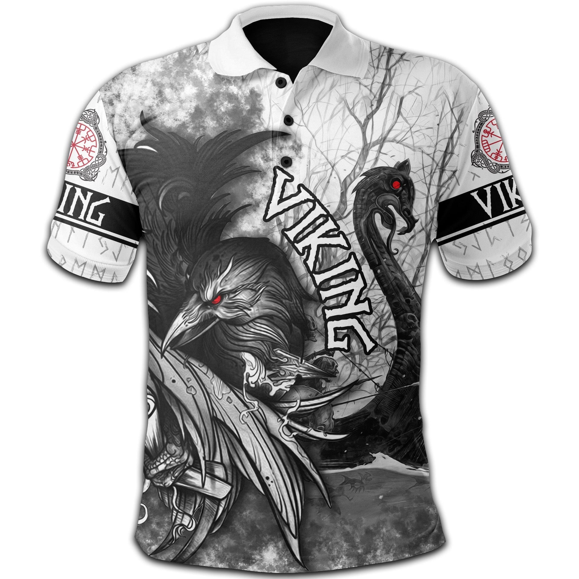 Viking Polo Shirt Raven and Drakkar RLT12
